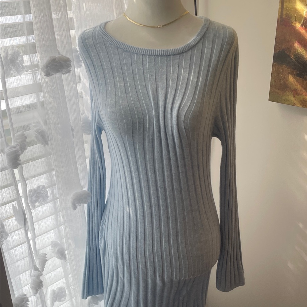 Women's Light Blue Ribbed Sweater Dress
